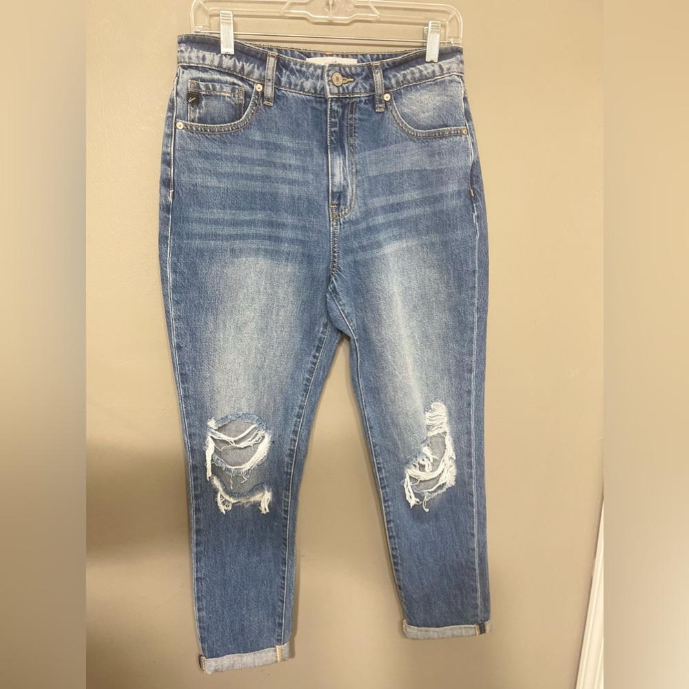 KanCan High Rise Distressed‎ Cuffed Mom Jeans Size 7/27